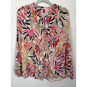 NIC+ZOE Women Large Button Shirt Floral Soft Jersey Long Sleeve